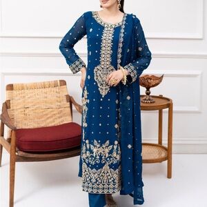 Elegant Blue Embroidered Wedding Dress